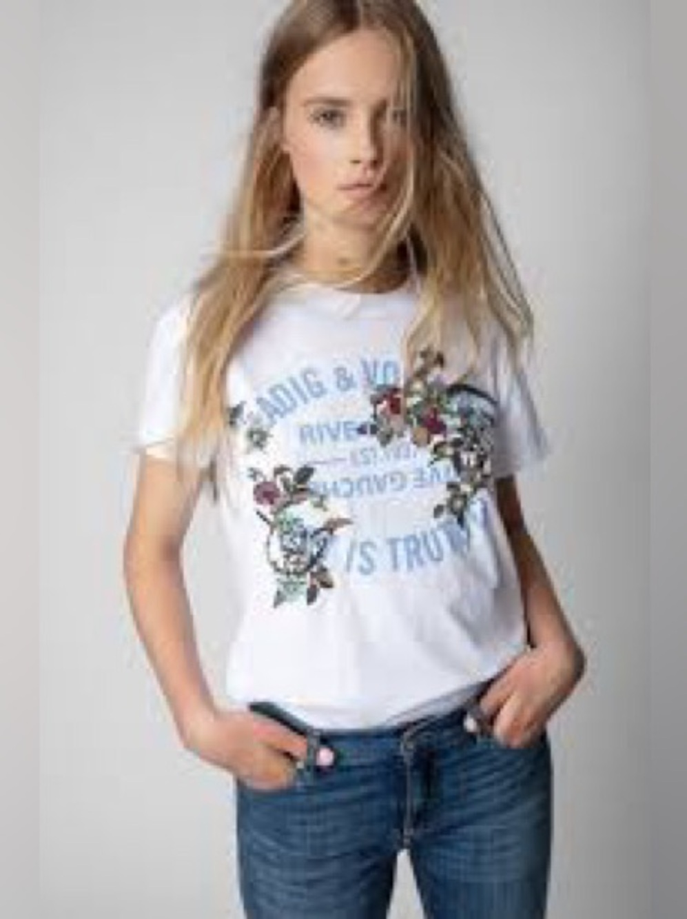 NIP Zadig & Voltaire Zoe Blason Flowers $148 Embroidered T-shirt